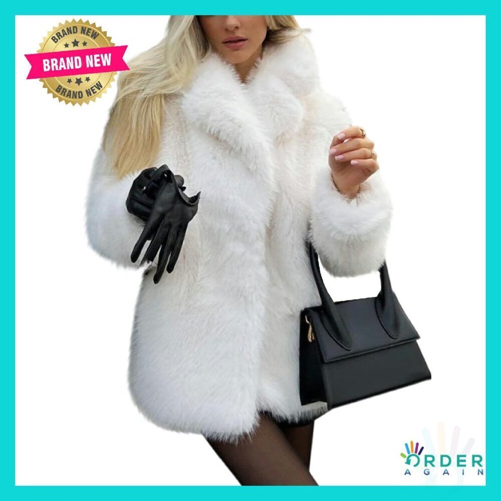 Faux Fur Coat Fluffy Jacket Open Front Winter Warm Shaggy Elegant Chic